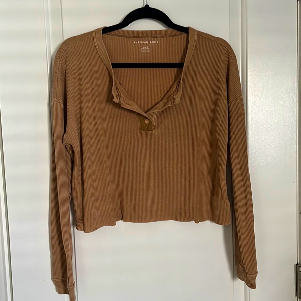 American Eagle Cropped Long Sleeve Henley